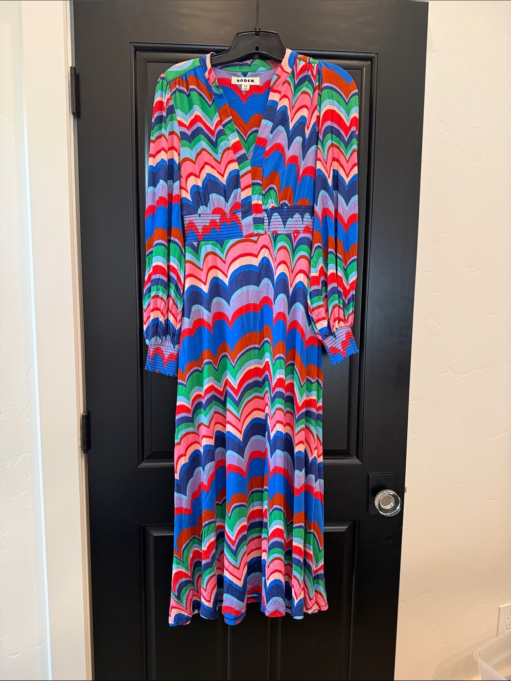 Boden Multicolor Wave Print Midi Dress - Blue, Pink, Red, Green